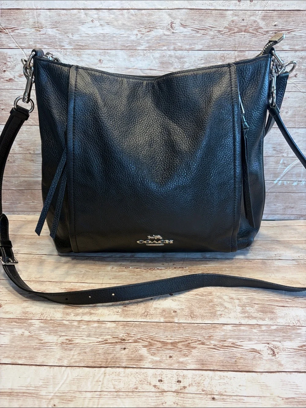Coach Black Pebbled Leather Hobo Shoulder Bag with Silver Hardware